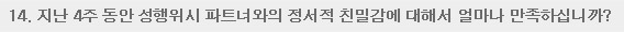 14. 지난 4주 동안 성행위시 파트너와의 정서적 친밀감에 대해서 얼마나 만족하십니까?